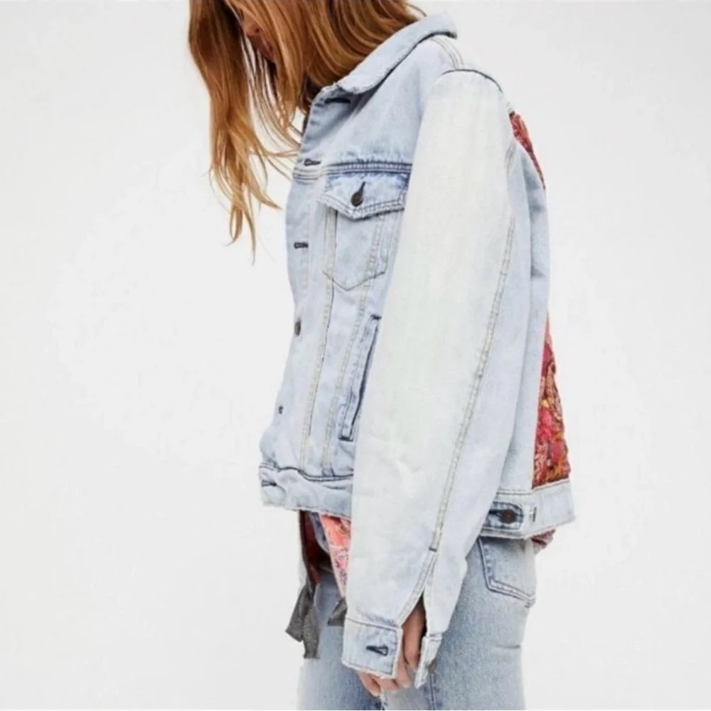Free People Paisley Quilted Denim Jacket